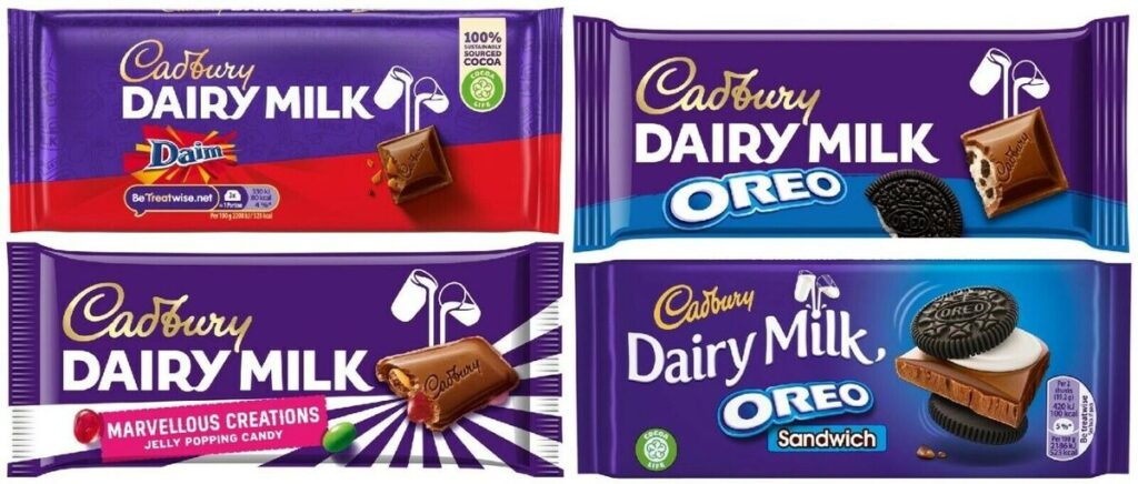 Dairy Milk Chocolate Bars from Cadbury - Oreo / Daim / Marvellous Creations 